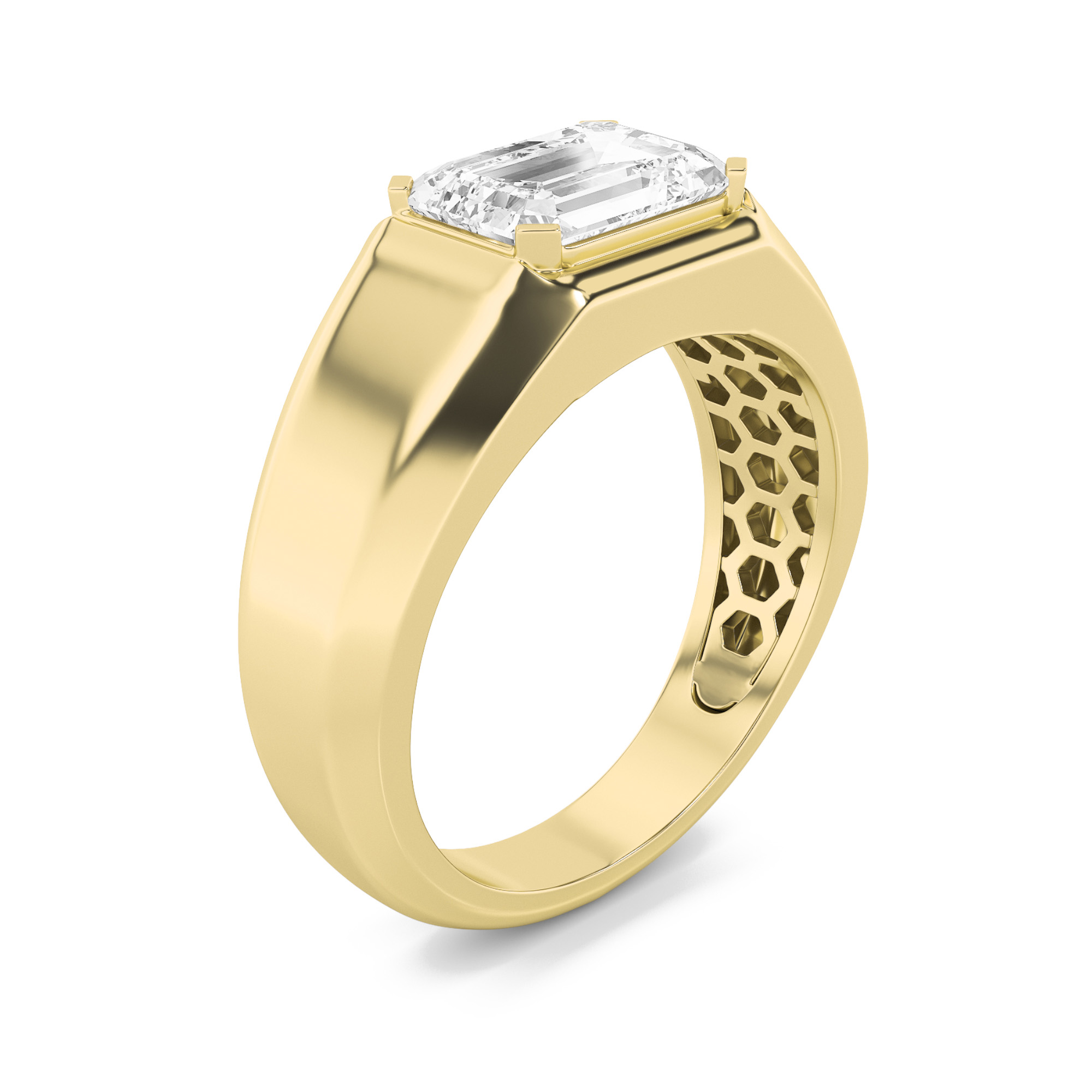 Emerald Shaped Lab Grown Diamond (F/VS) Mens Ring in 14K Yellow Gold