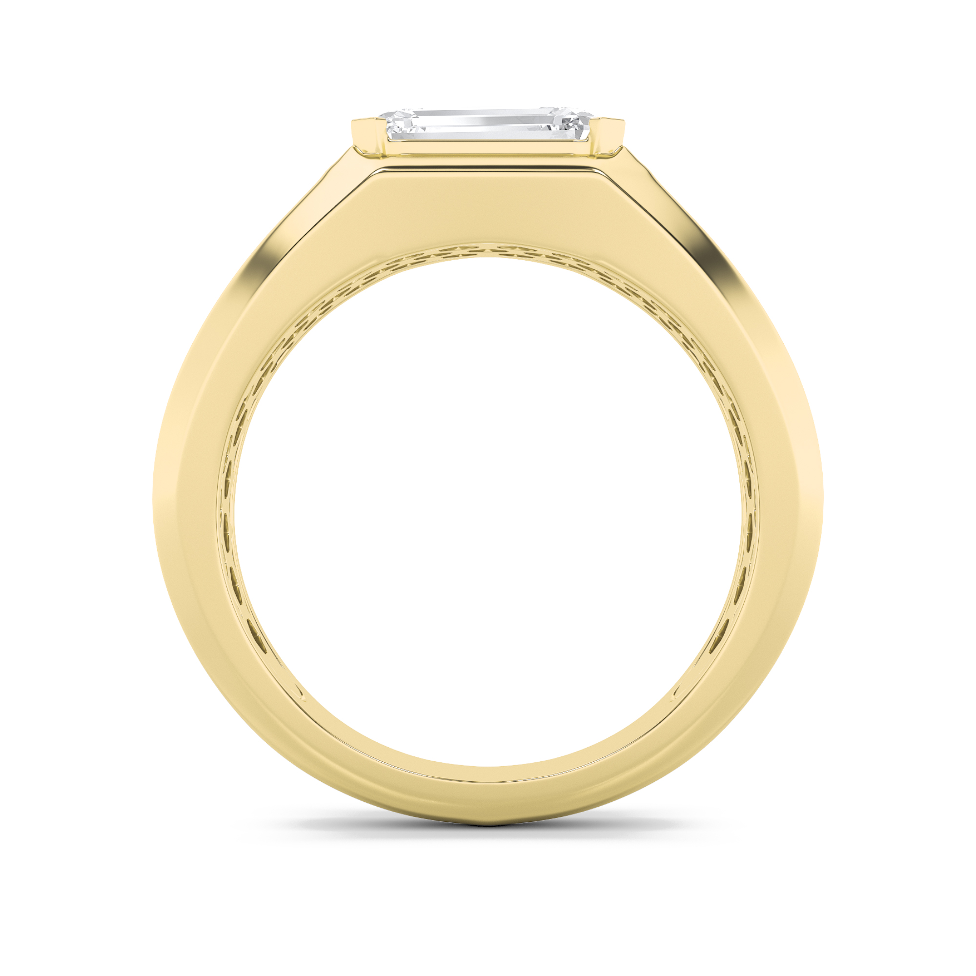 Emerald Shaped Lab Grown Diamond (F/VS) Mens Ring in 14K Yellow Gold