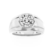 Round Shaped Lab Grown Diamond (F/VS) Mens Ring in 14K White Gold
