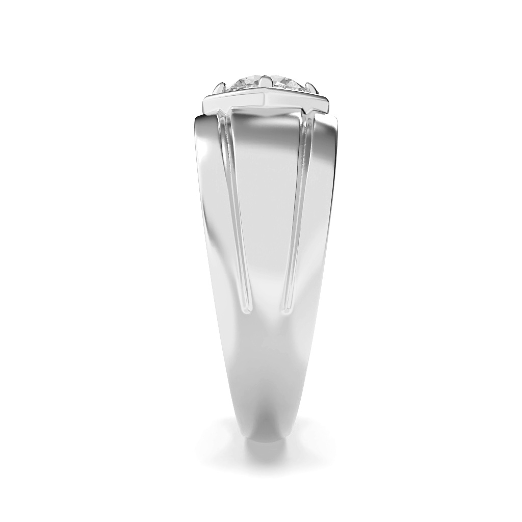 Round Shaped Lab Grown Diamond (F/VS) Mens Ring in 14K White Gold