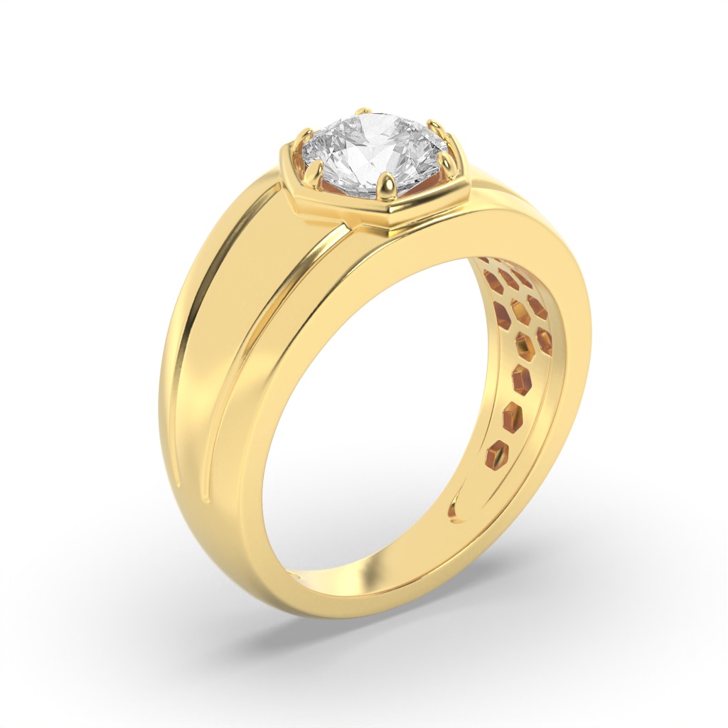Round Shaped Lab Grown Diamond (F/VS) Mens Ring in 14K White Gold