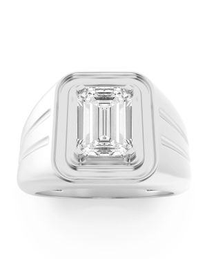 Emerald Shaped Lab Grown Diamond (F/VS) Mens Ring in 14K White Gold