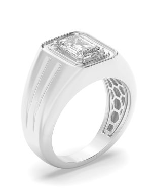 Emerald Shaped Lab Grown Diamond (F/VS) Mens Ring in 14K White Gold