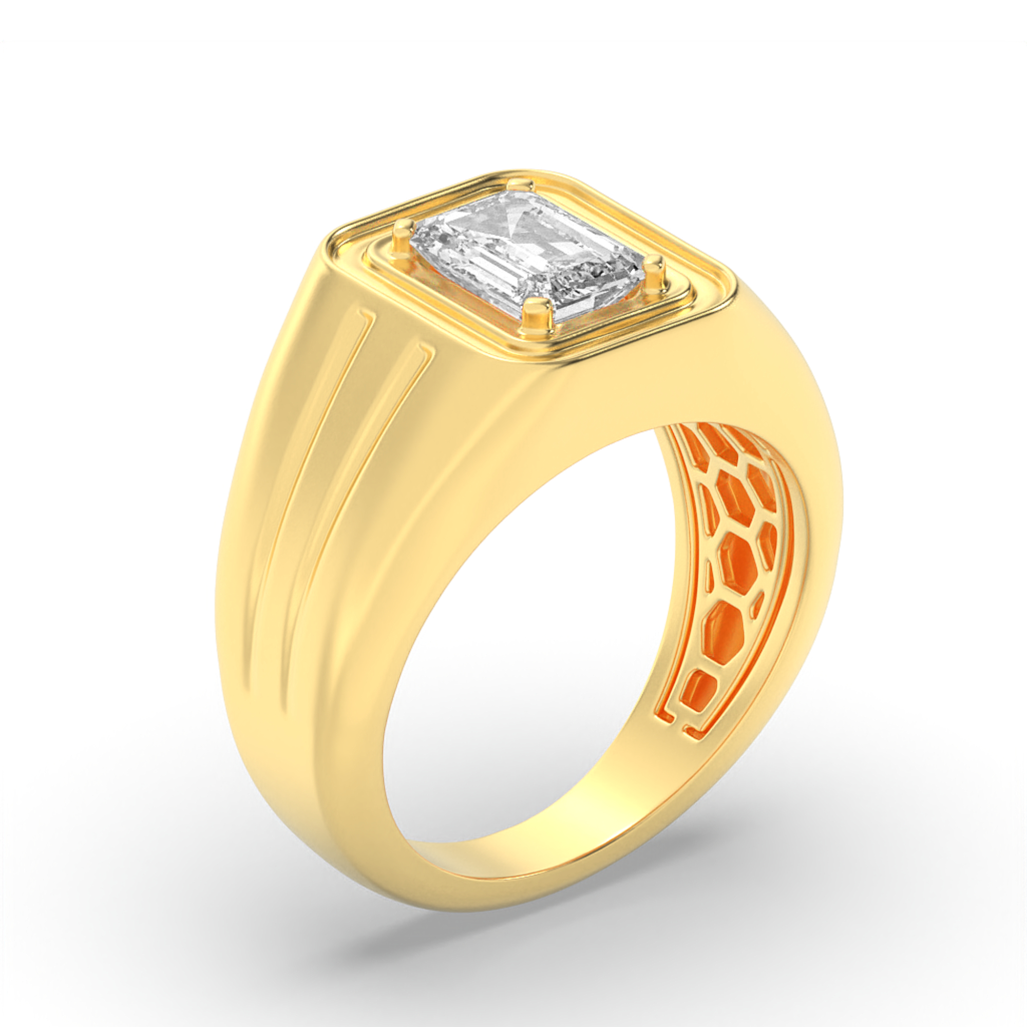 Emerald Shaped Lab Grown Diamond (F/VS) Mens Ring in 14K White Gold