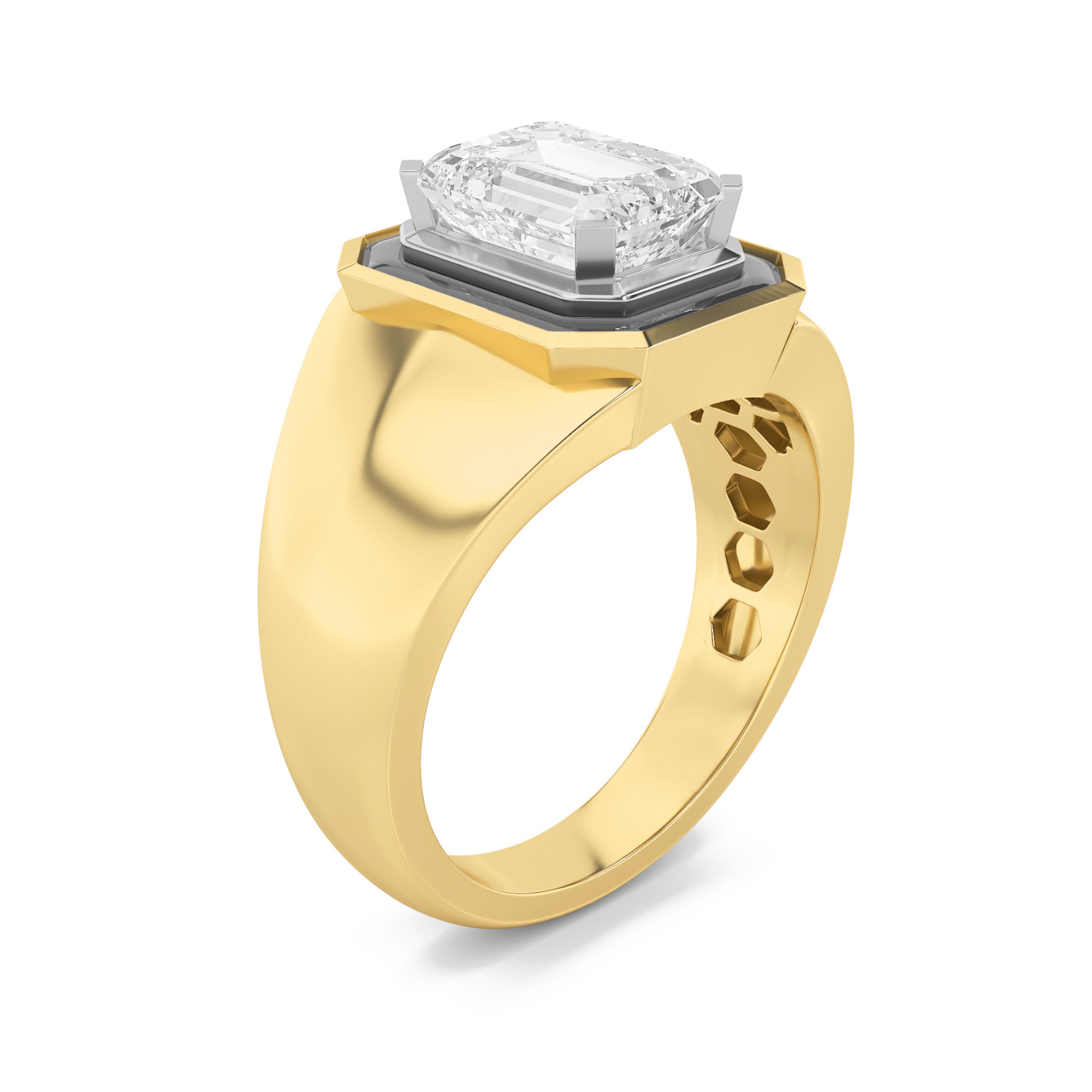 Emerald Shaped Lab Grown Diamond (F/VS) Mens Ring in 14K Gold