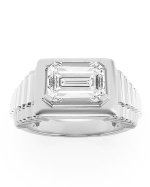 Emerald Shaped Lab Grown Diamond (F/VS) Mens Ring in 14K Gold