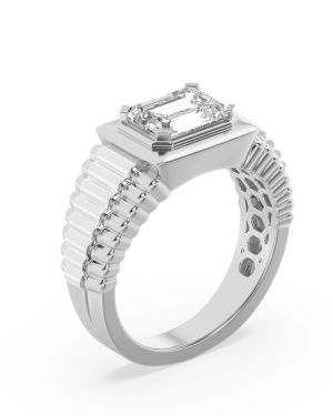 Emerald Shaped Lab Grown Diamond (F/VS) Mens Ring in 14K Gold