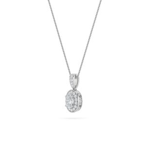 Oval Shaped Lab Grown Diamond (F/VS) Halo Penda...