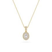 Oval Shaped Lab Grown Diamond (F/VS) Halo Pendant in 14K Gold