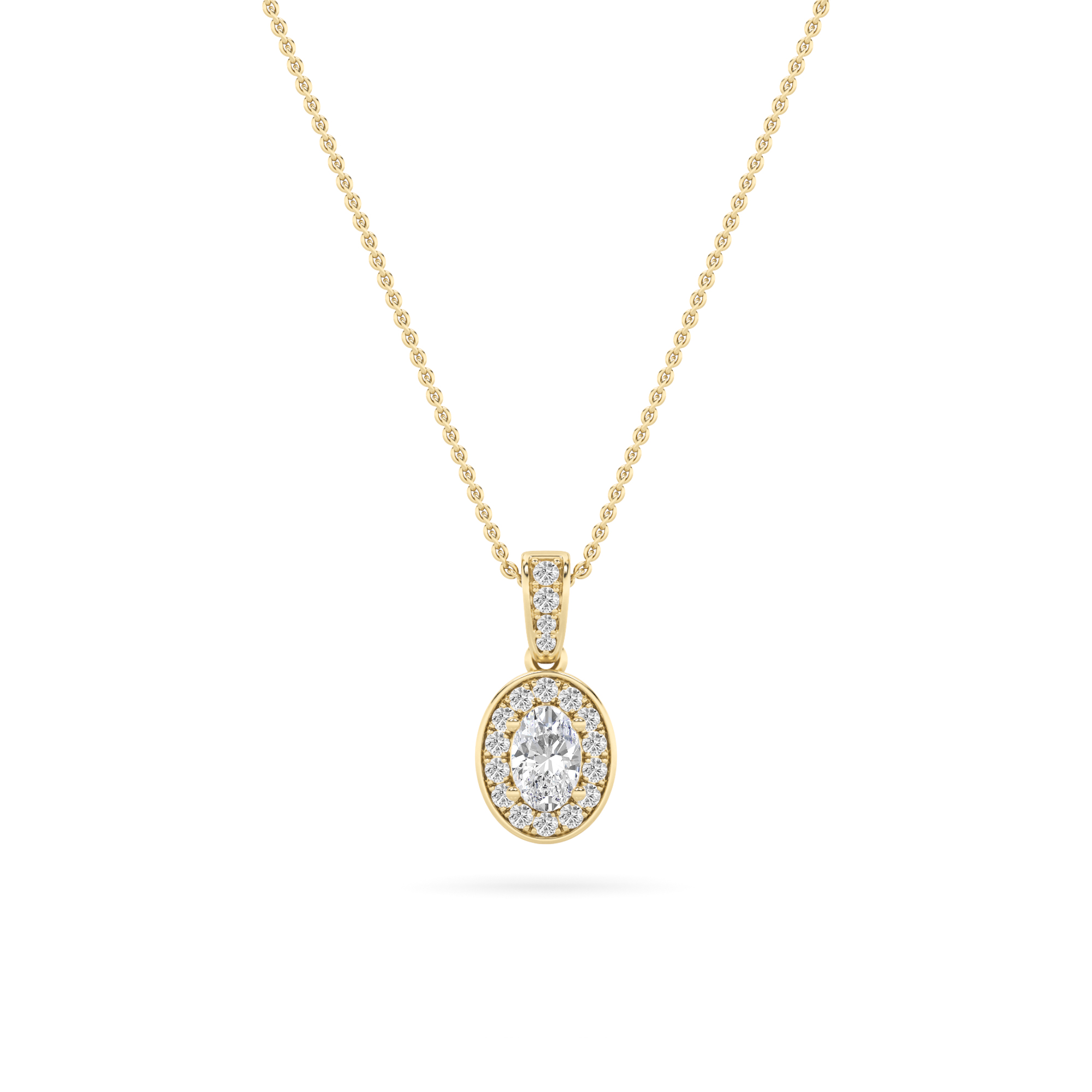 Oval Shaped Lab Grown Diamond (F/VS) Halo Pendant in 14K Gold