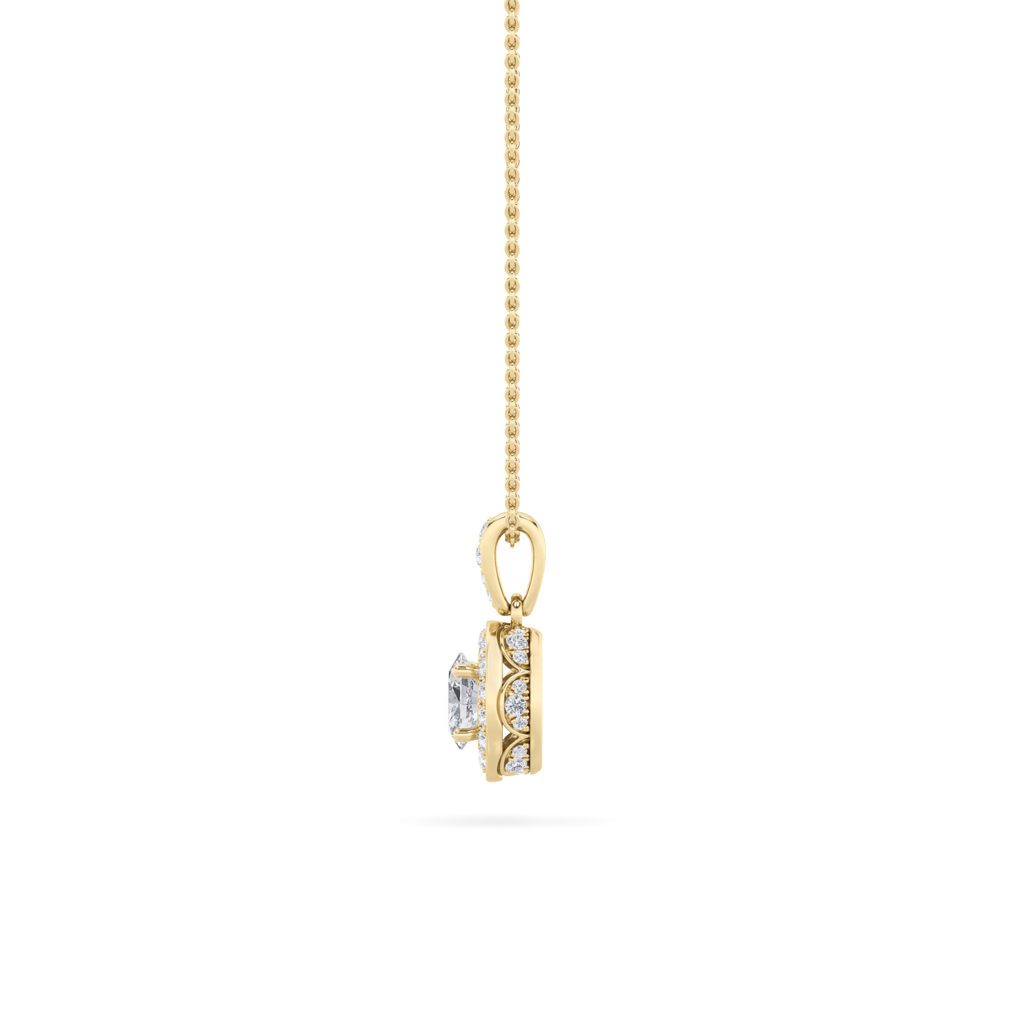 Oval Shaped Lab Grown Diamond (F/VS) Halo Pendant in 14K Gold