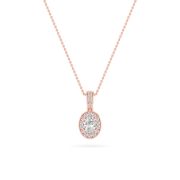 Oval Shaped Lab Grown Diamond (F/VS) Halo Pendant in 14K Gold