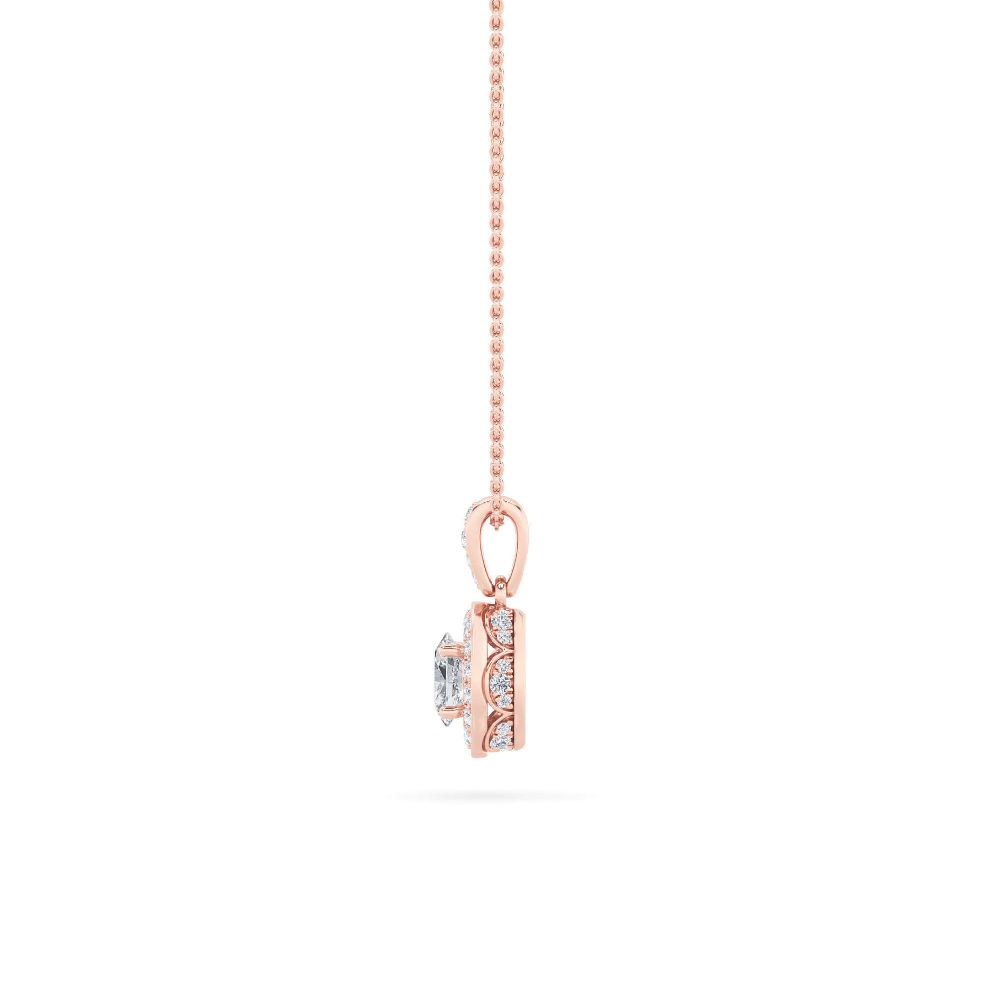 Oval Shaped Lab Grown Diamond (F/VS) Halo Pendant in 14K Gold