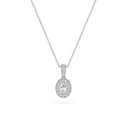 Oval Shaped Lab Grown Diamond (F/VS) Halo Pendant in 14K Gold