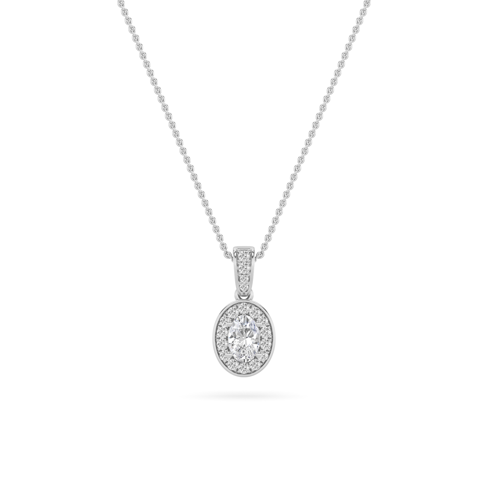 Oval Shaped Lab Grown Diamond (F/VS) Halo Pendant in 14K Gold