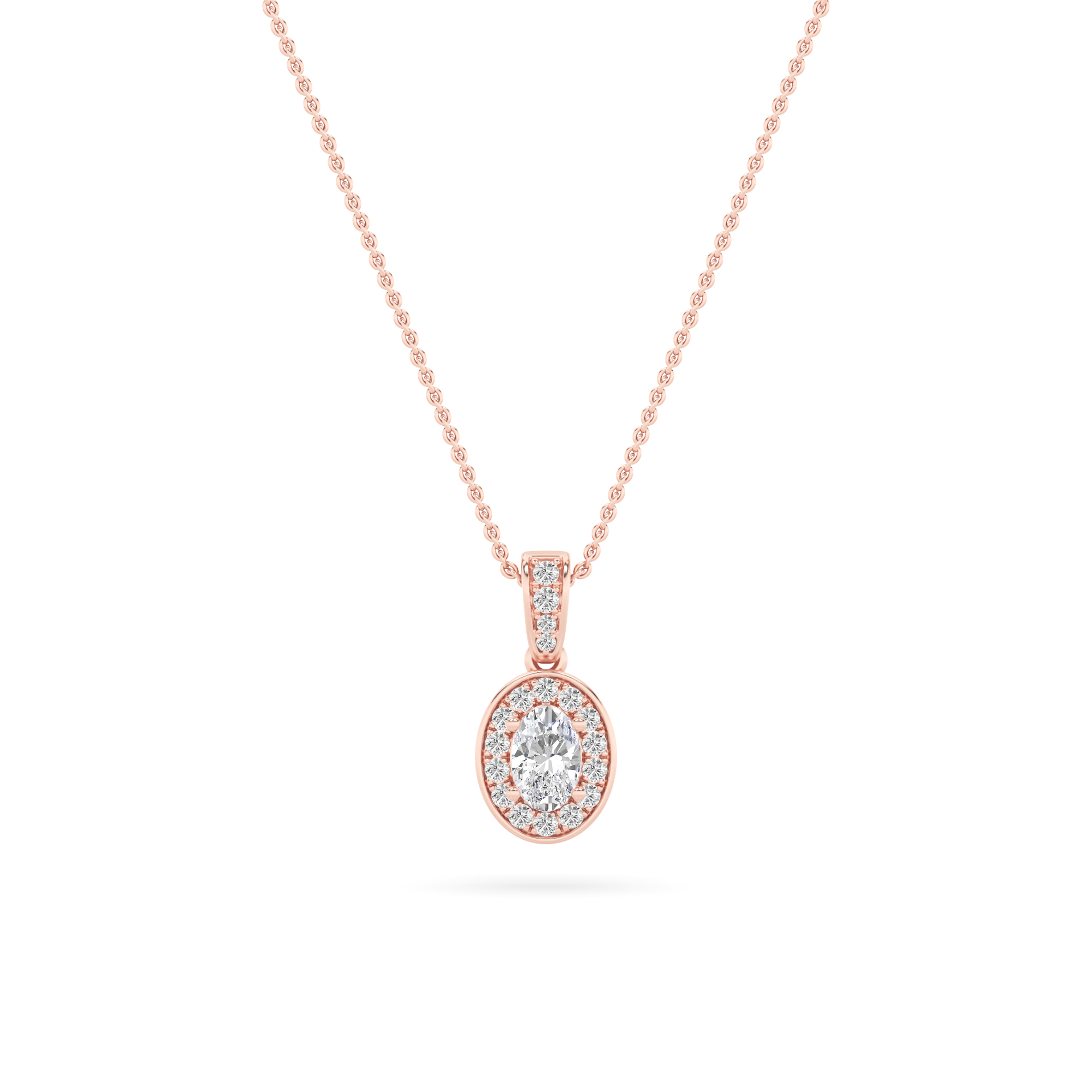 Oval Shaped Lab Grown Diamond (F/VS) Halo Pendant in 14K Gold