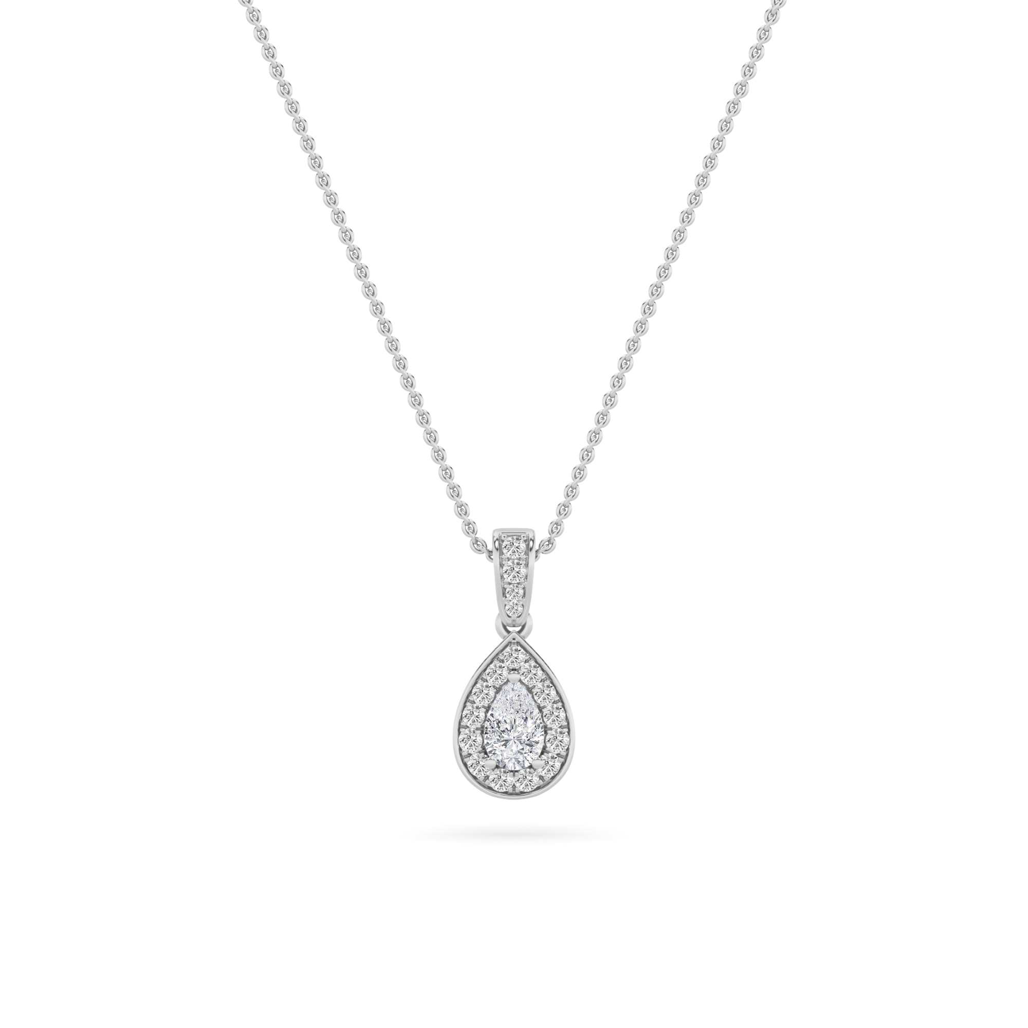 Pear Shaped Lab Grown Diamond (F/VS) Halo Pendant in 14K Gold