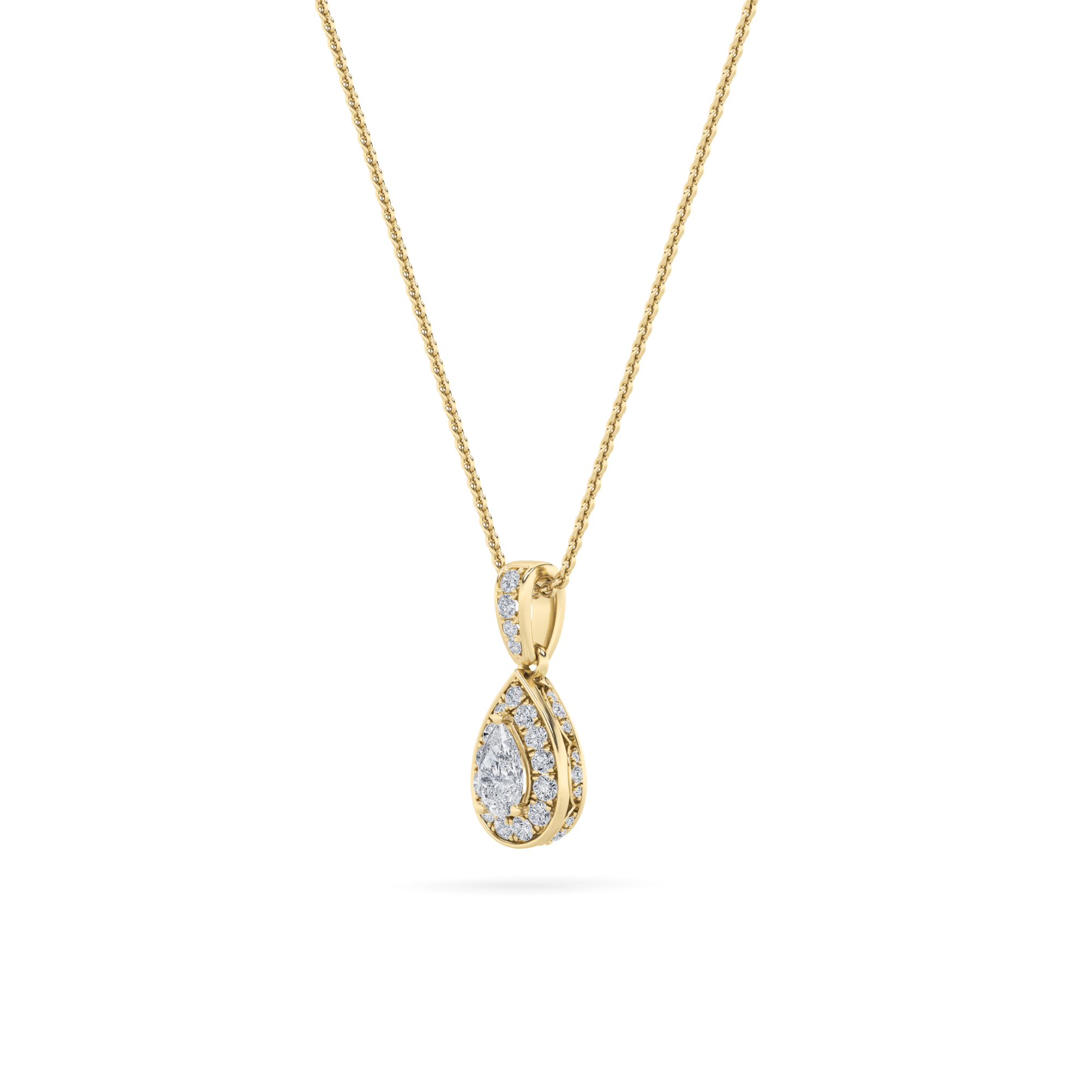 Pear Shaped Lab Grown Diamond (F/VS) Halo Pendant in 14K Gold