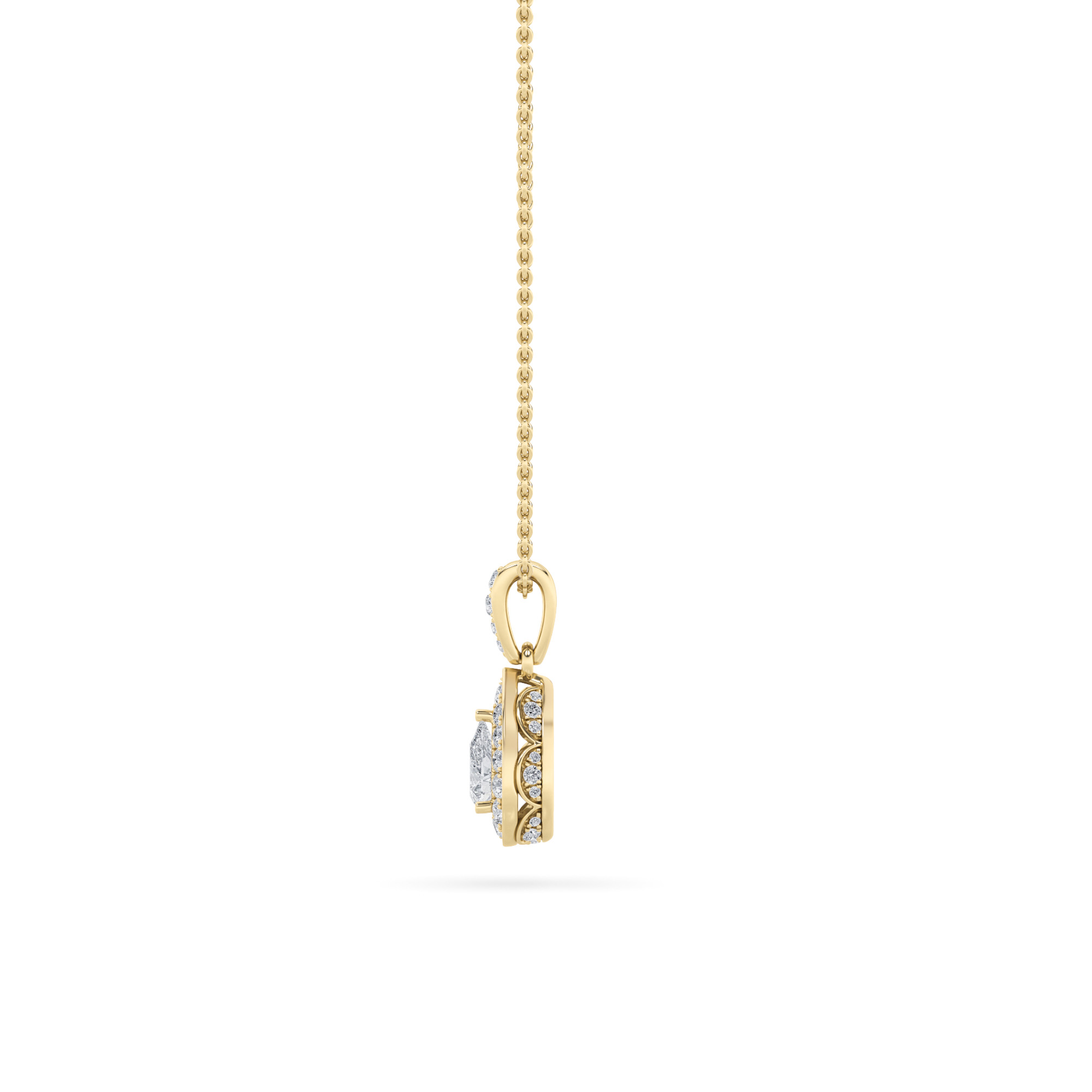 Pear Shaped Lab Grown Diamond (F/VS) Halo Pendant in 14K Gold
