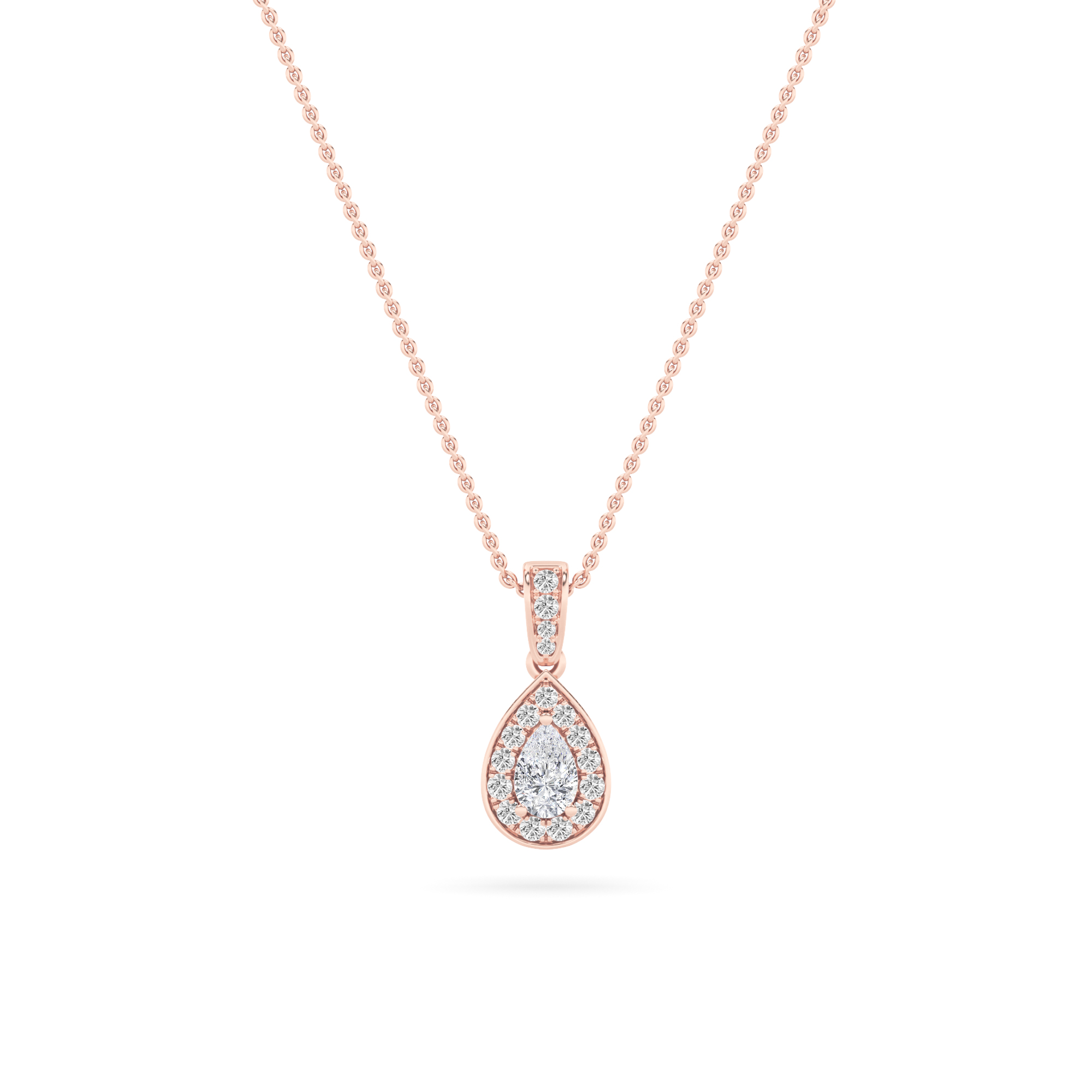 Pear Shaped Lab Grown Diamond (F/VS) Halo Pendant in 14K Gold