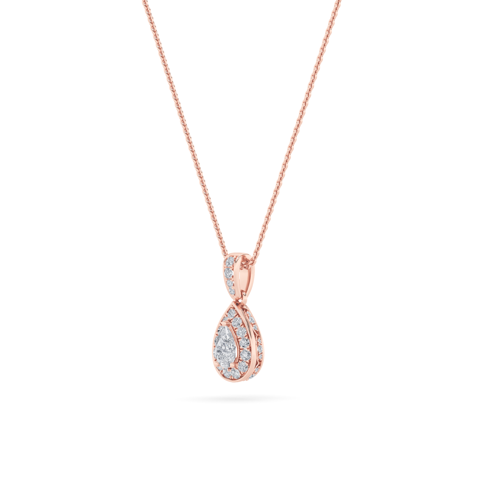 Pear Shaped Lab Grown Diamond (F/VS) Halo Pendant in 14K Gold