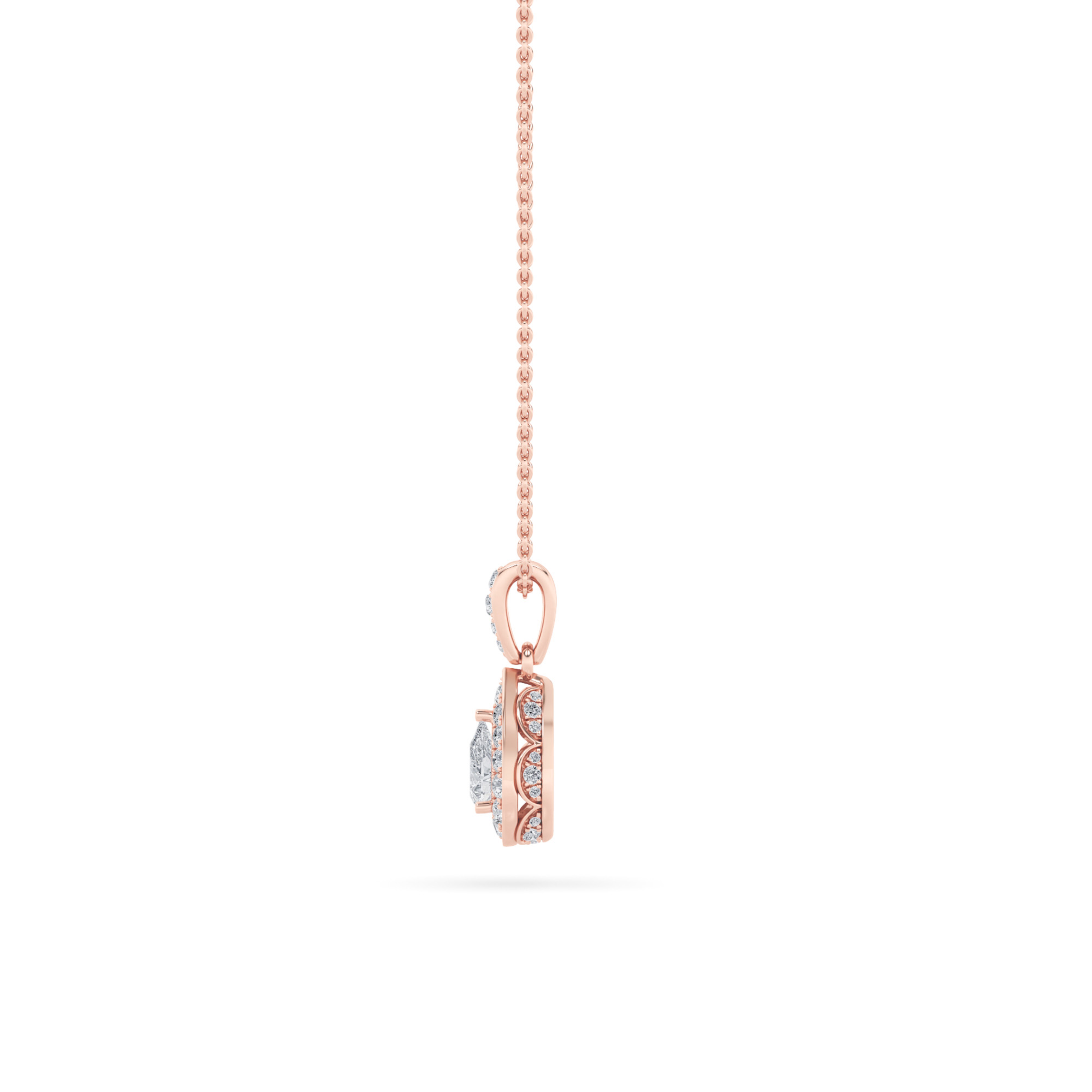Pear Shaped Lab Grown Diamond (F/VS) Halo Pendant in 14K Gold