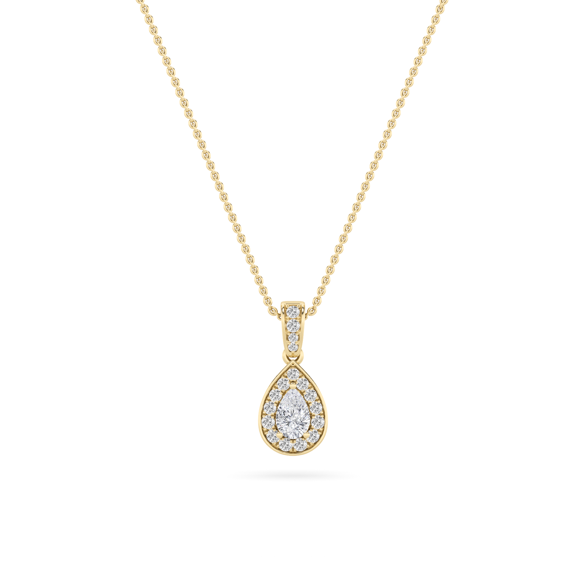 Pear Shaped Lab Grown Diamond (F/VS) Halo Pendant in 14K Gold