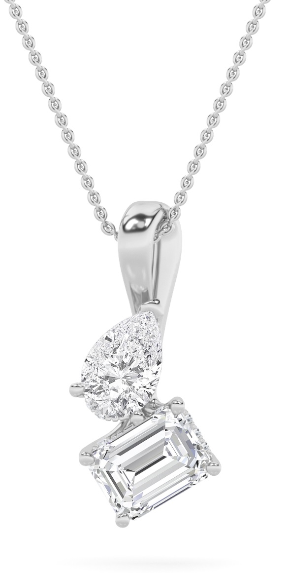 Emerald Shaped Lab Grown Diamond (F/VS) Toi et Moi Pendant in 14K Gold