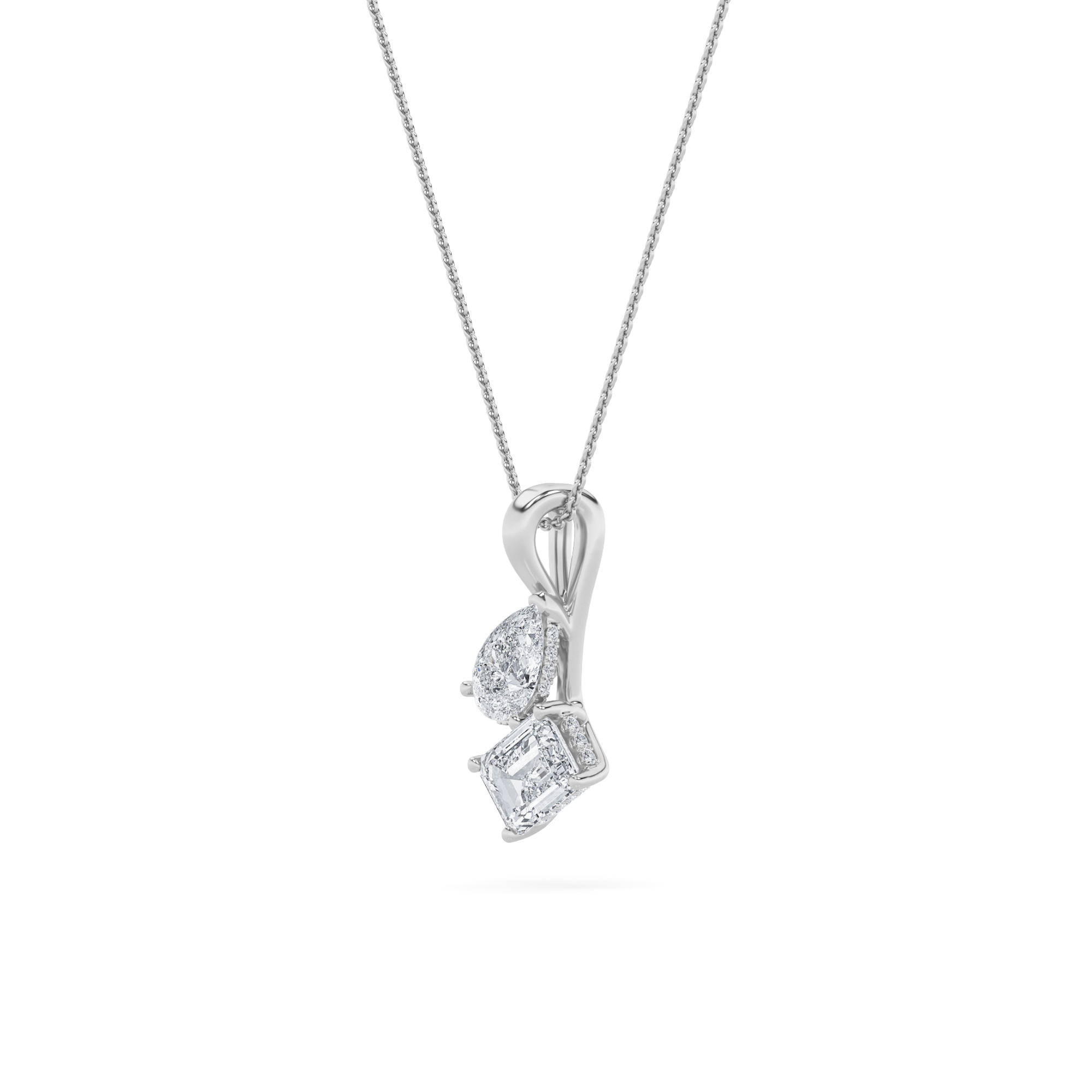 Emerald Shaped Lab Grown Diamond (F/VS) Toi et Moi Pendant in 14K Gold