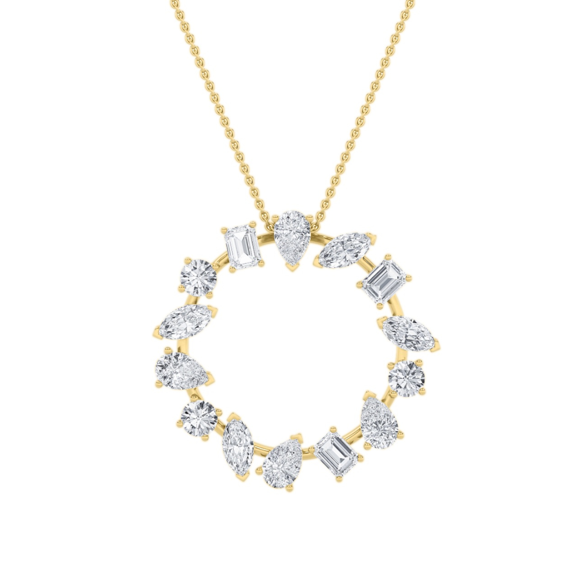 Emerald Shaped Lab Grown Diamond (F/VS) Fancy Circle Pendant in 14K Gold
