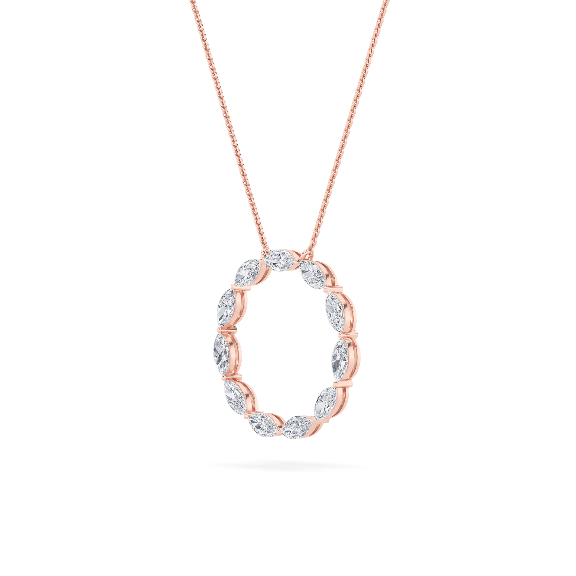 Marquise Shaped Lab Grown Diamond (F/VS) Circle Necklace in 14K Gold