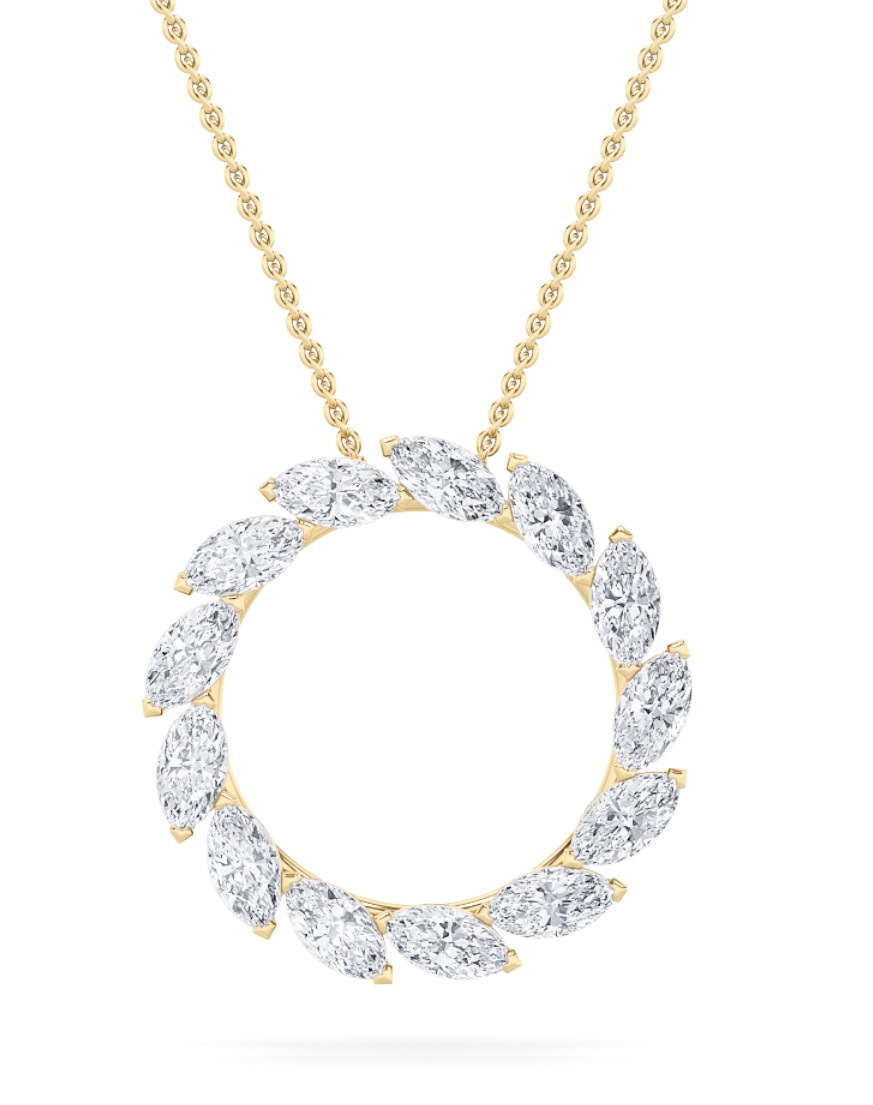 Marquise Shaped Lab Grown Diamond (F/VS) Circle Necklace in 14K Gold