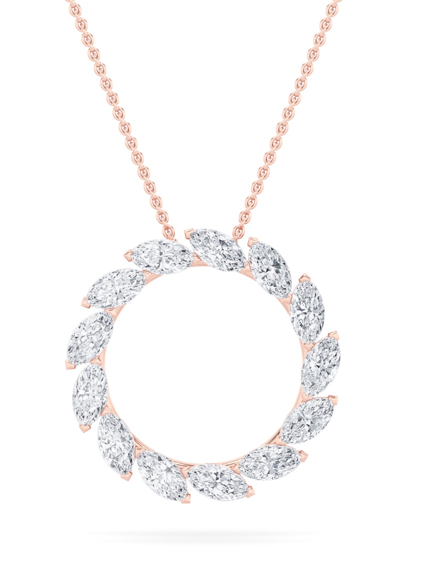 Marquise Shaped Lab Grown Diamond (F/VS) Circle Necklace in 14K Gold
