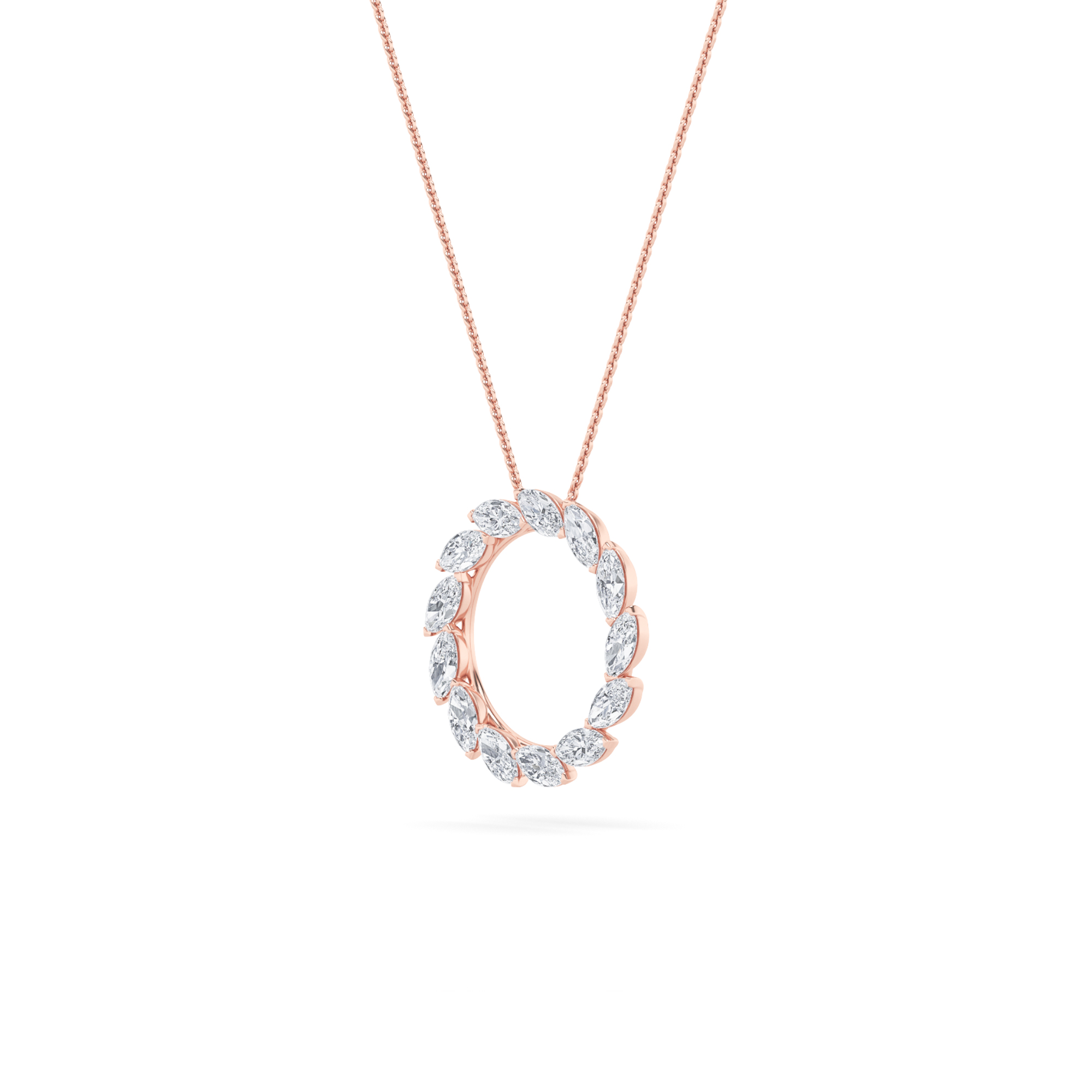 Marquise Shaped Lab Grown Diamond (F/VS) Circle Necklace in 14K Gold