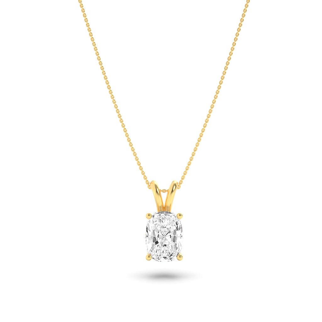 Elongated Cushion Shaped Lab Grown Diamond (F/VS) Split Bale Solitaire Pendant in 14K Gold