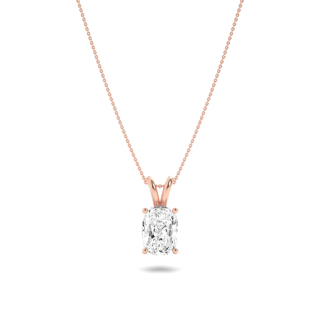 Elongated Cushion Shaped Lab Grown Diamond (F/VS) Split Bale Solitaire Pendant in 14K Gold