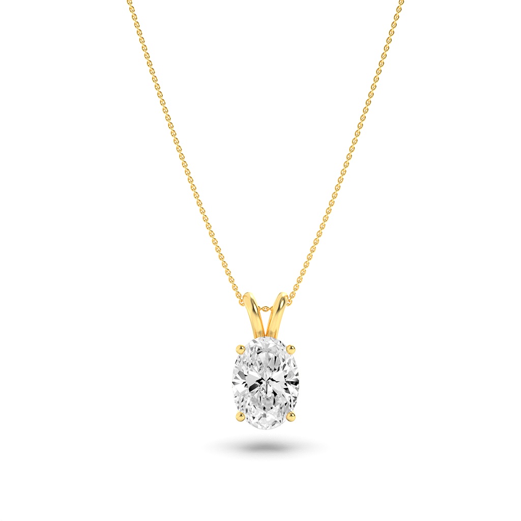 Oval Shaped Lab Grown Diamond (F/VS) Split Bale Solitaire Pendant in 14K Gold