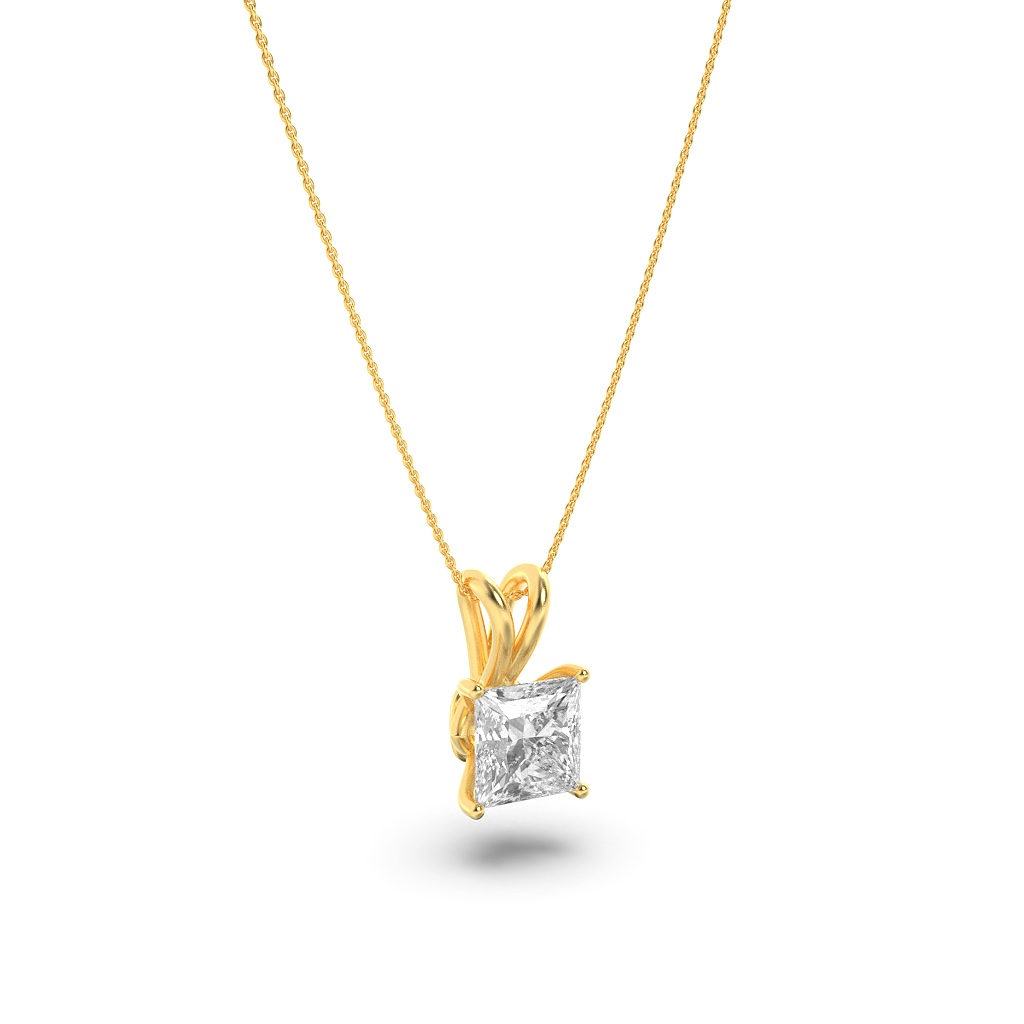 Princess Shaped Lab Grown Diamond (F/VS) Split Bale Solitaire Pendant in 14K Gold