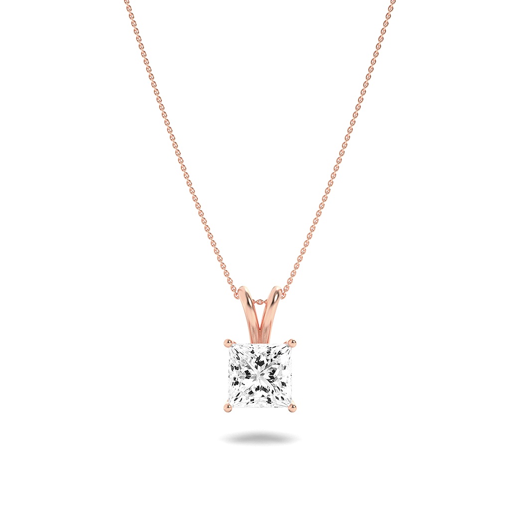 Princess Shaped Lab Grown Diamond (F/VS) Split Bale Solitaire Pendant in 14K Gold