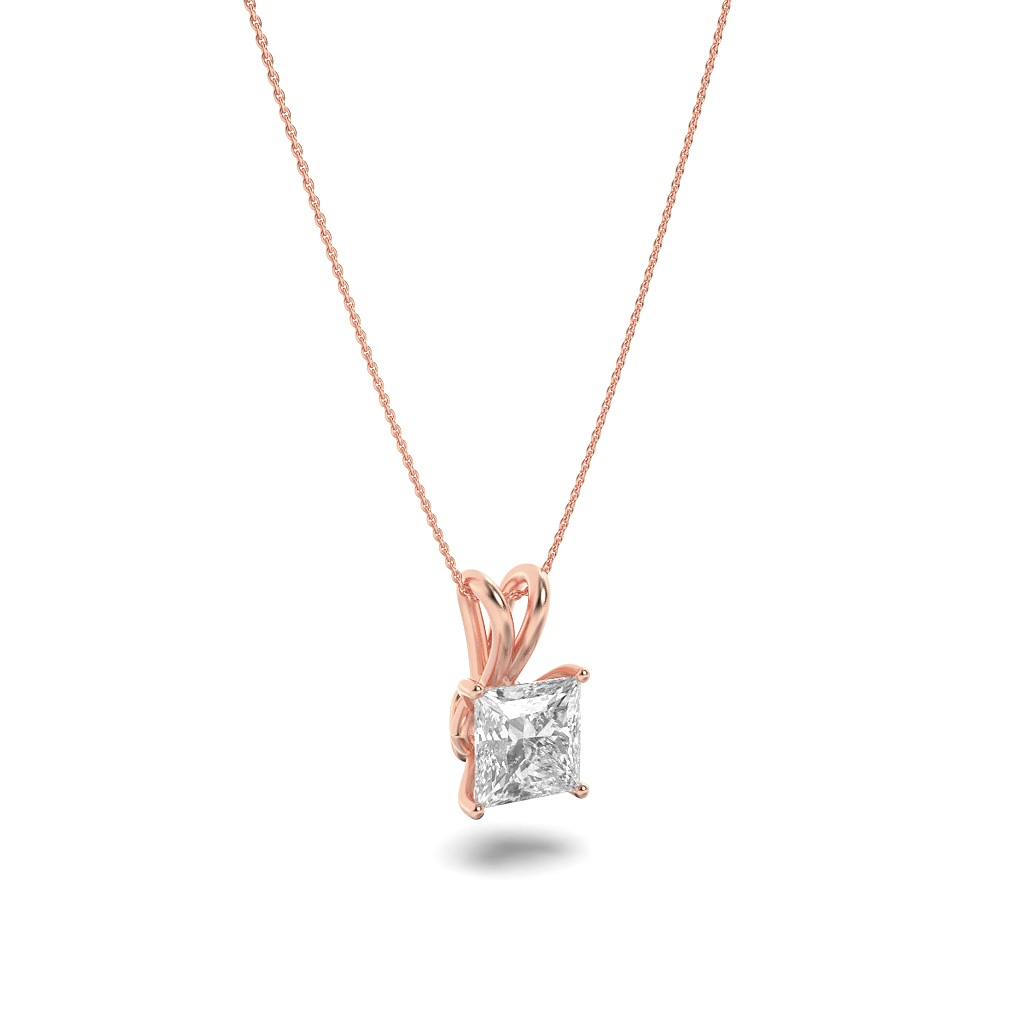Princess Shaped Lab Grown Diamond (F/VS) Split Bale Solitaire Pendant in 14K Gold
