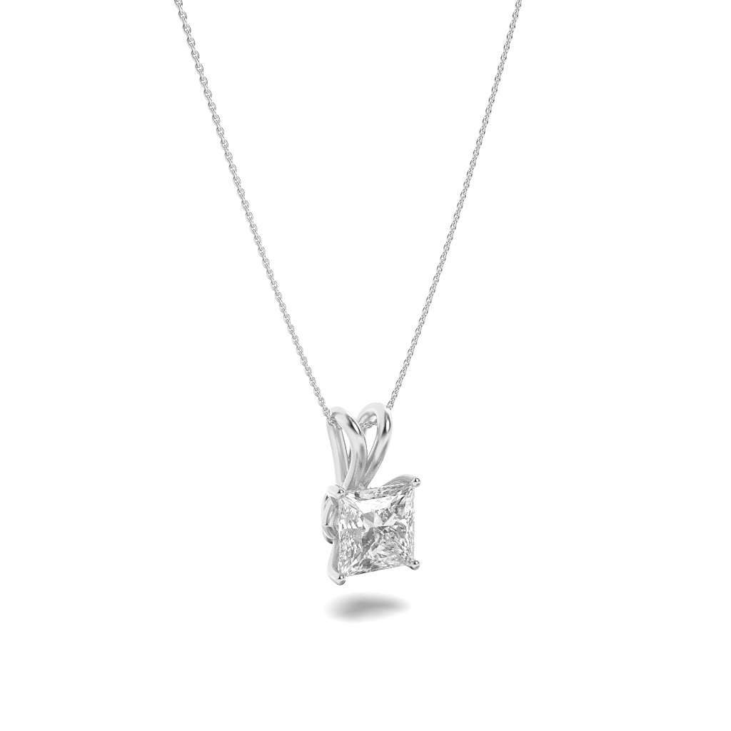 Princess Shaped Lab Grown Diamond (F/VS) Split Bale Solitaire Pendant in 14K Gold