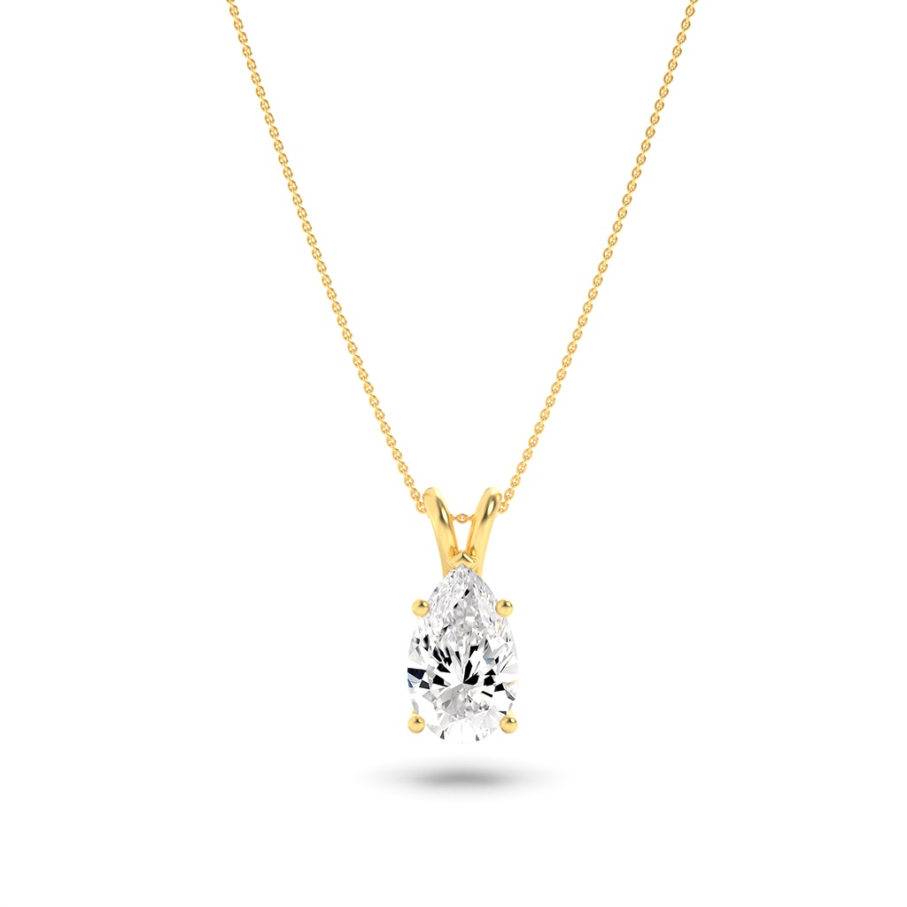 Pear Shaped Lab Grown Diamond (F/VS) Split Bale Solitaire Pendant in 14K Gold