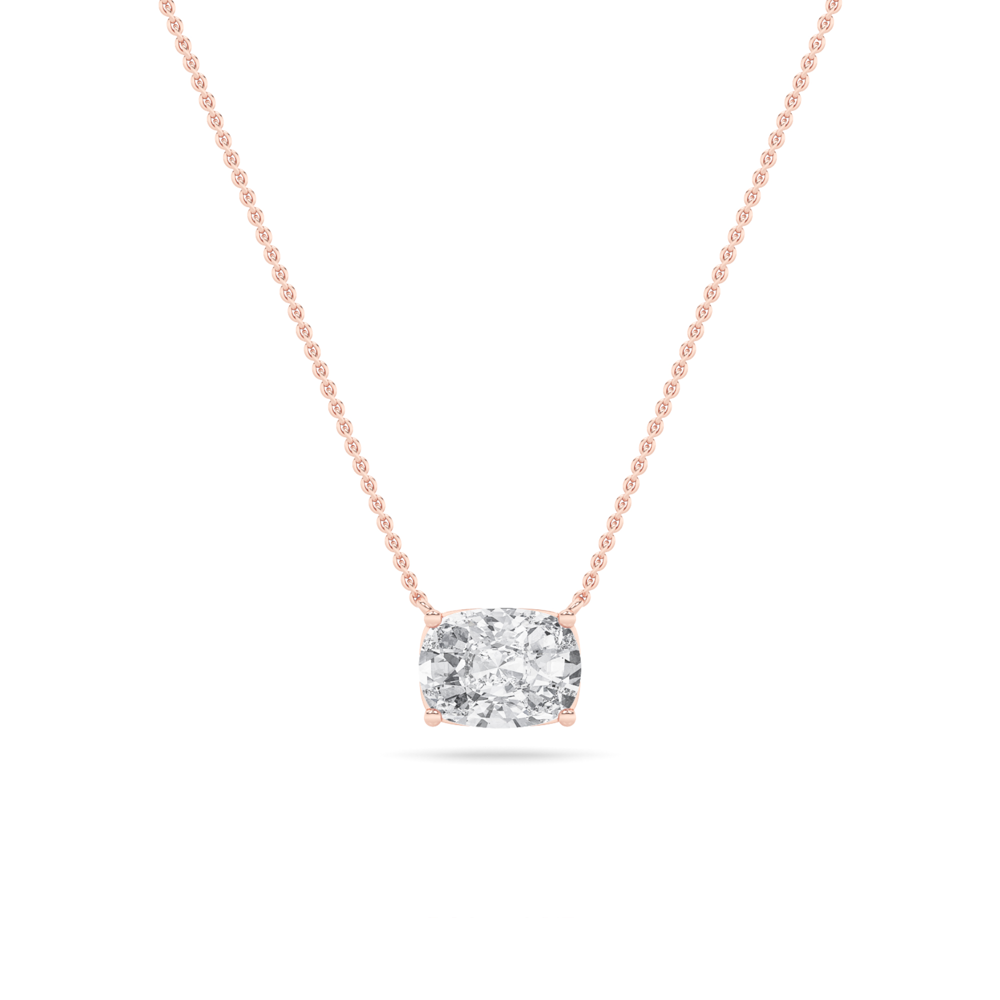 Elongated Cushion Shaped Lab Grown Diamond (F/VS) East West Solitaire Necklace in 14K Gold