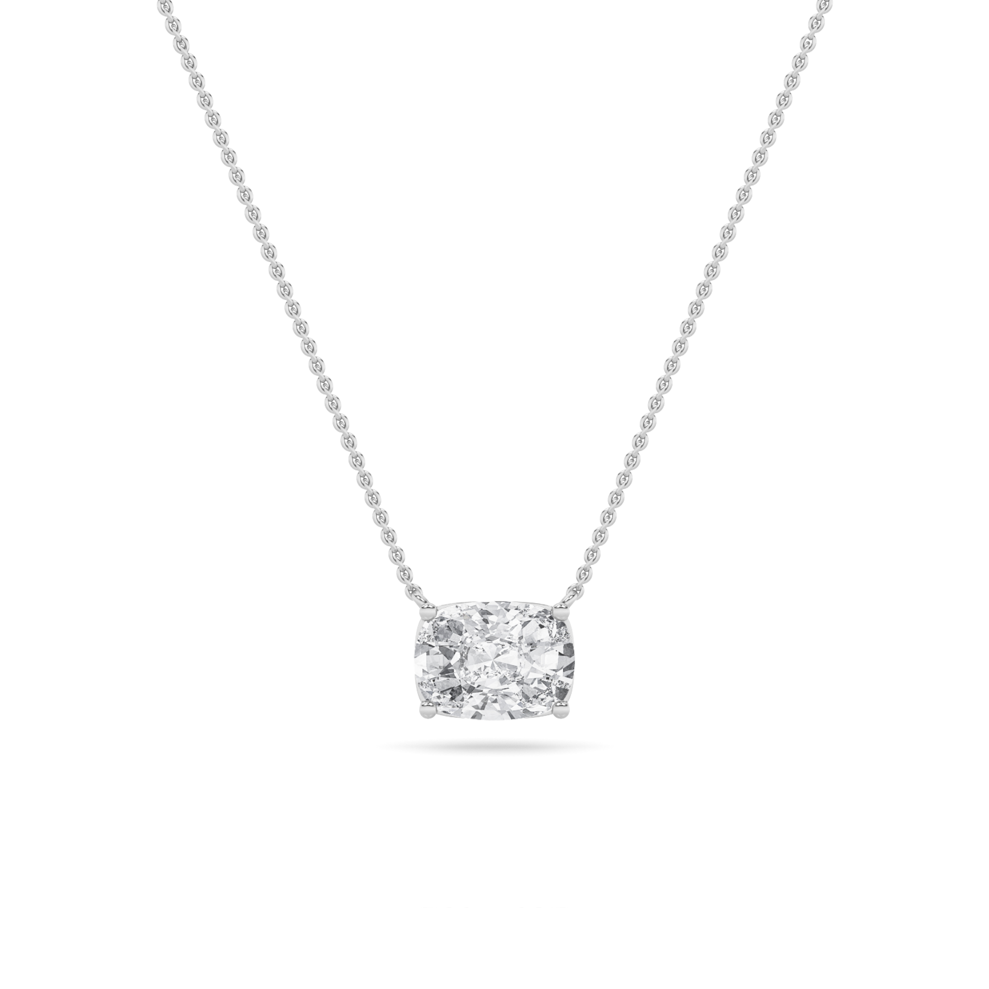 Elongated Cushion Shaped Lab Grown Diamond (F/VS) East West Solitaire Necklace in 14K Gold