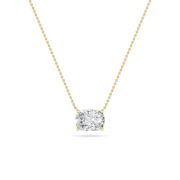 Elongated Cushion Shaped Lab Grown Diamond (F/VS) East West Solitaire Necklace in 14K Gold