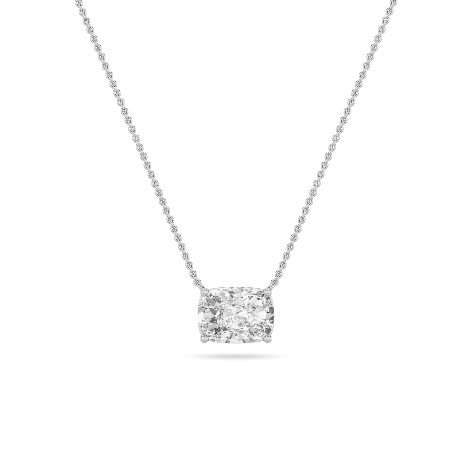 Elongated Cushion Shaped Lab Grown Diamond (F/VS) East West Solitaire Necklace in 14K Gold