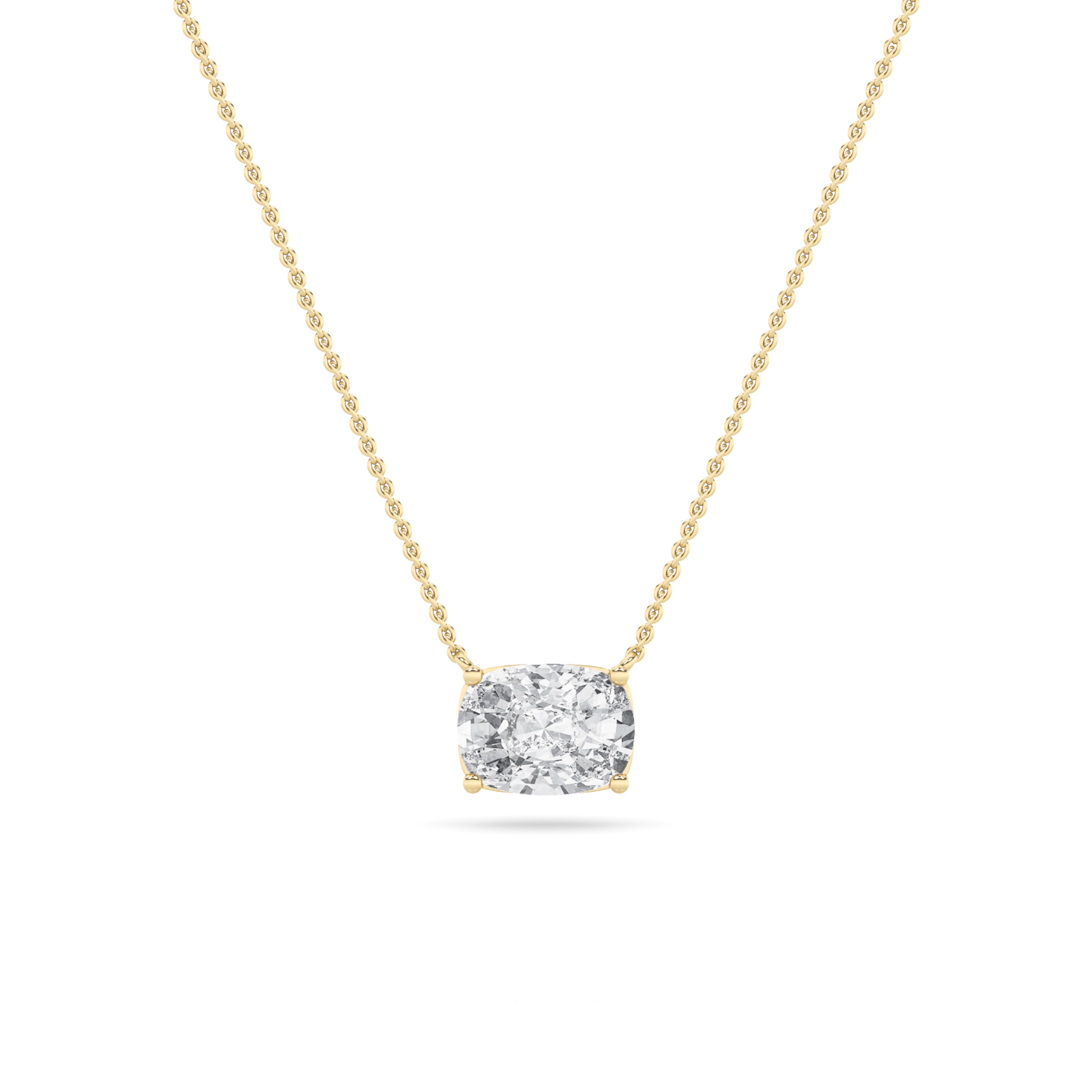 Elongated Cushion Shaped Lab Grown Diamond (F/VS) East West Solitaire Necklace in 14K Gold