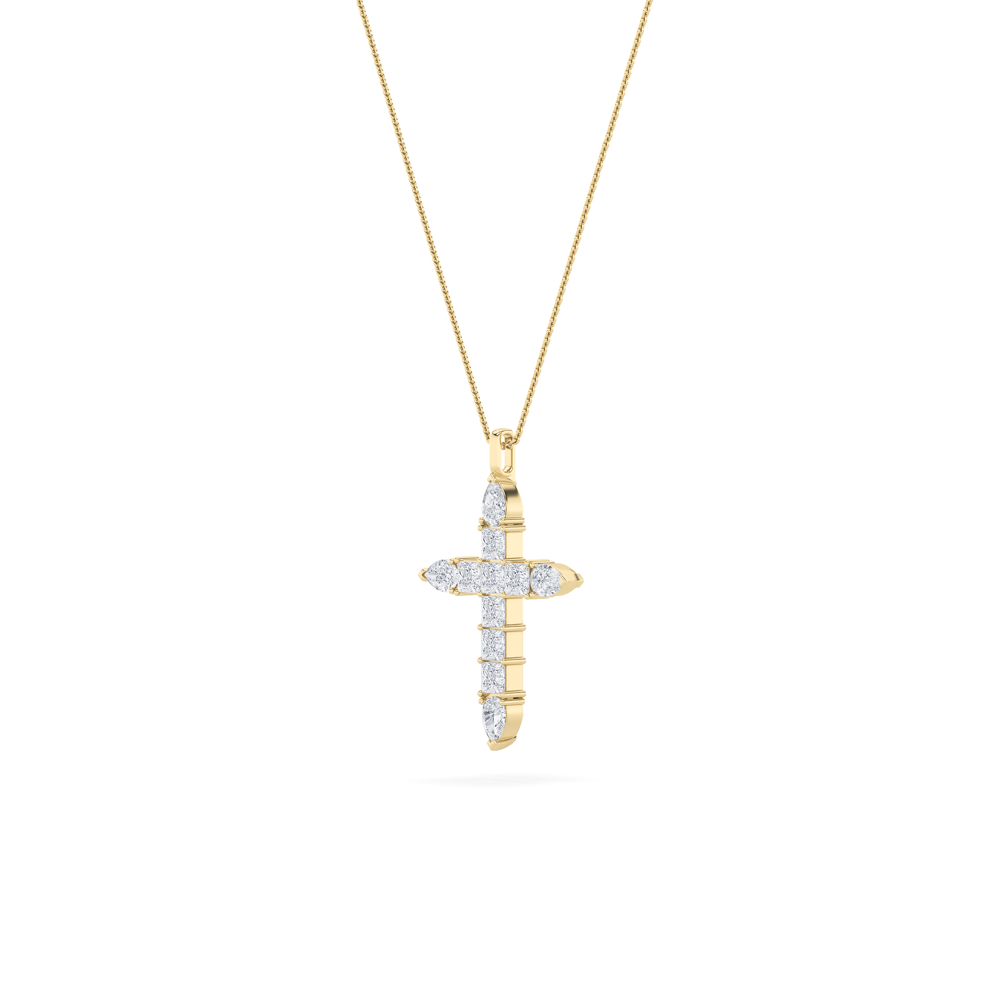Pear Shaped Lab Grown Diamond (F/VS) Cross Pendant in 14K Gold