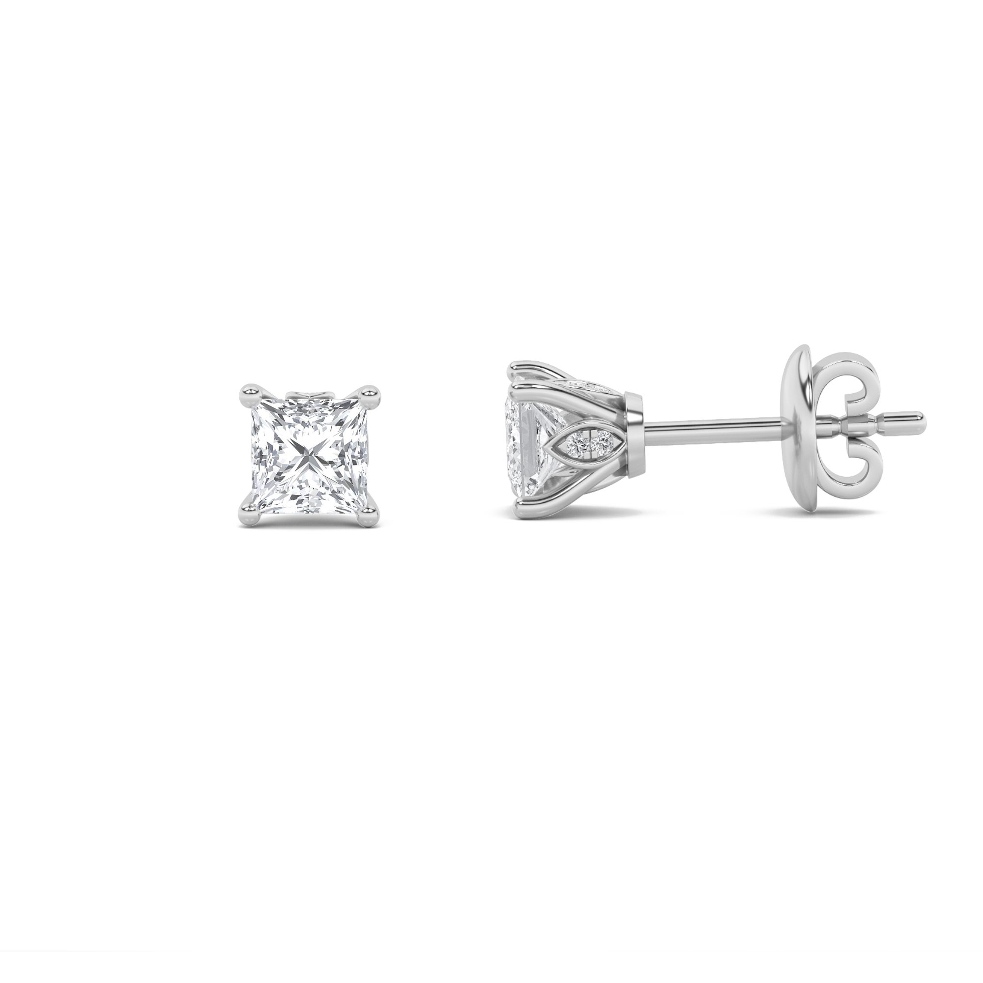 Princess Shaped Lab Grown Diamond (F/VS) Tulip Head Stud Earrings in 14K Gold