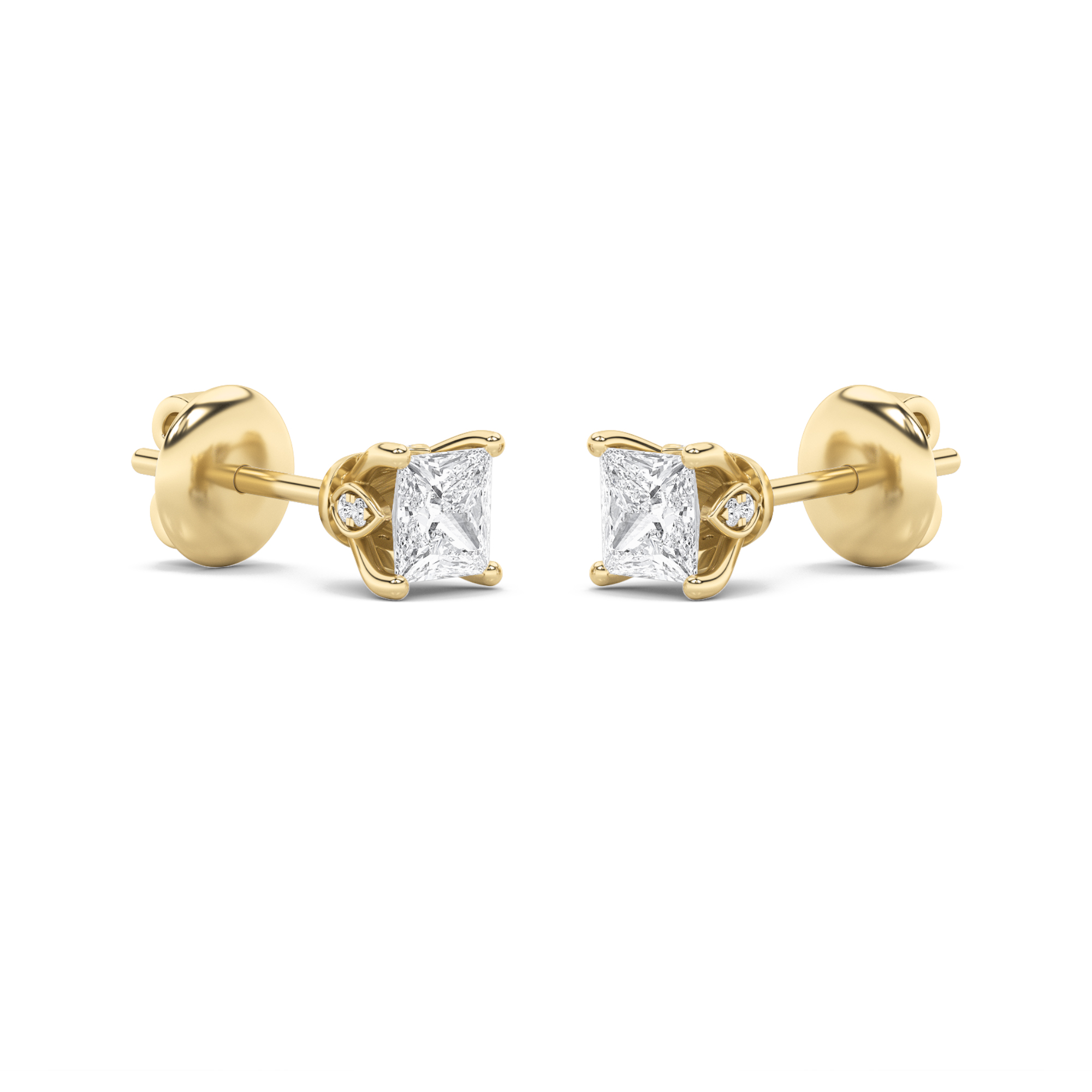 Princess Shaped Lab Grown Diamond (F/VS) Tulip Head Stud Earrings in 14K Gold